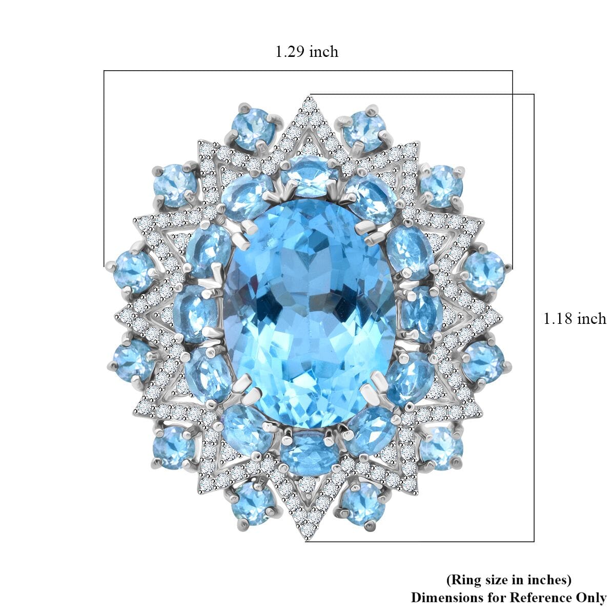 Sky Blue Topaz and White Zircon 15.30 ctw Eclipse Royale Ring in Rhodium Over Sterling Silver (Size 7.0) image number 5