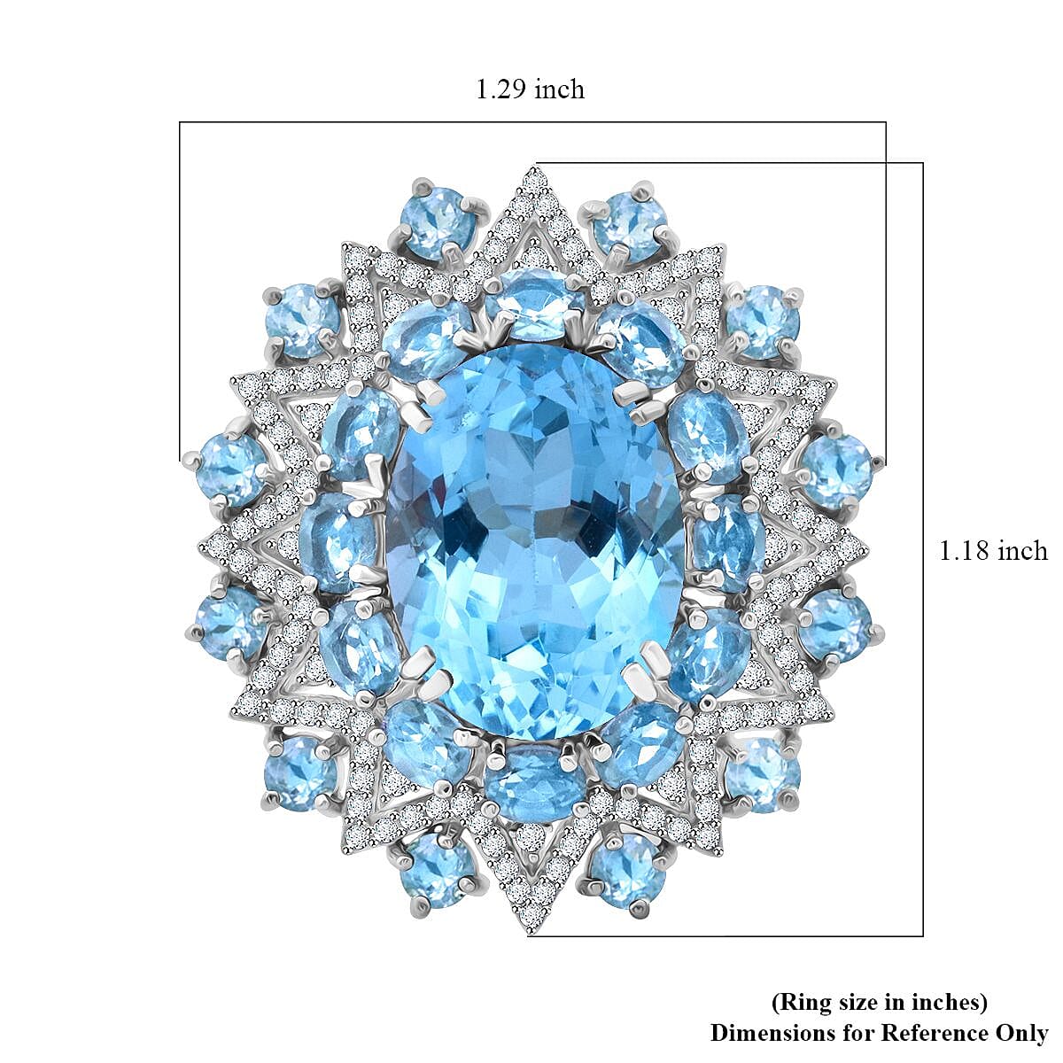 Sky Blue Topaz and White Zircon 15.30 ctw Eclipse Royale Ring in Rhodium Over Sterling Silver (Size 9.0) image number 5