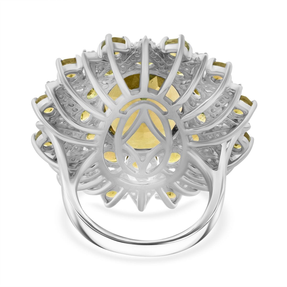 Green Gold Quartz and White Zircon 13.70 ctw Eclipse Royale Ring in Rhodium Over Sterling Silver (Size 8.0) image number 4
