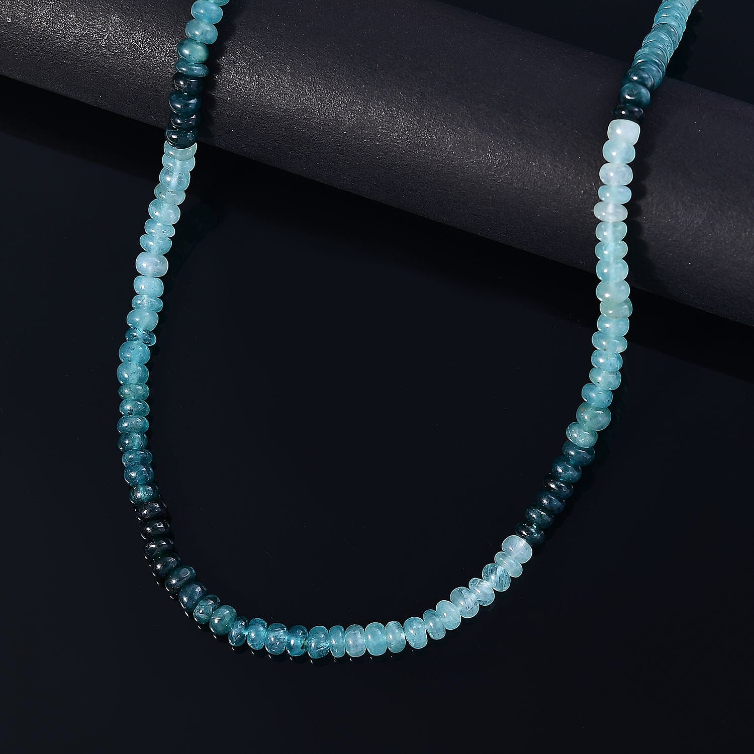 Grandidierite 72.00 ctw Beaded Necklace (18 Inches) in Rhodium Over Sterling Silver