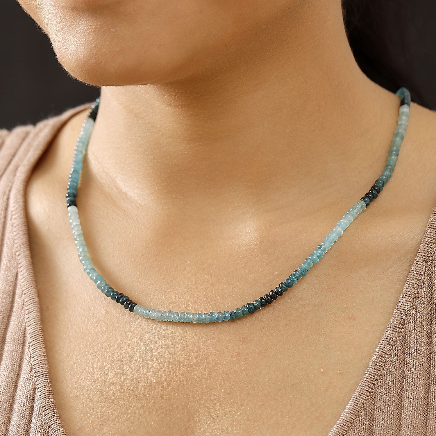 Grandidierite 72.00 ctw Beaded Necklace (18 Inches) in Rhodium Over Sterling Silver