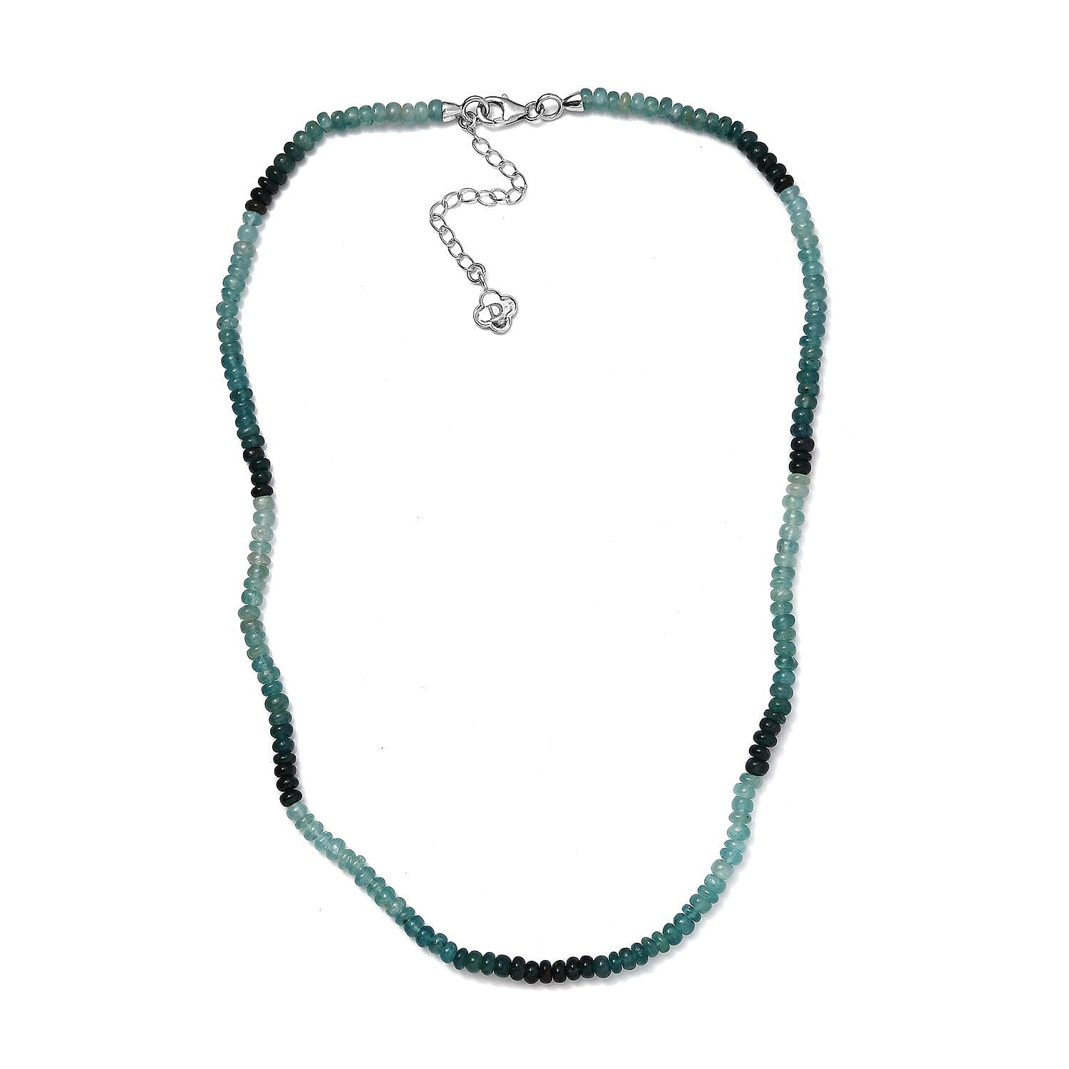 Grandidierite 72.00 ctw Beaded Necklace (18 Inches) in Rhodium Over Sterling Silver