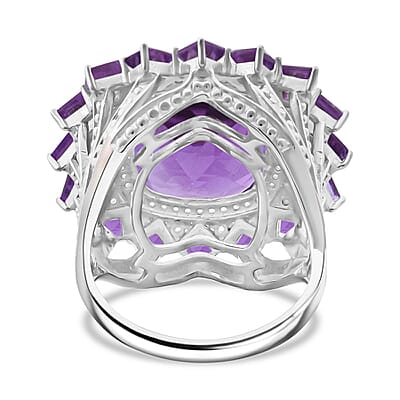 D'Joy African Amethyst and White Zircon 15.50 ctw Ring in Rhodium Over Sterling Silver (Size 10.0)