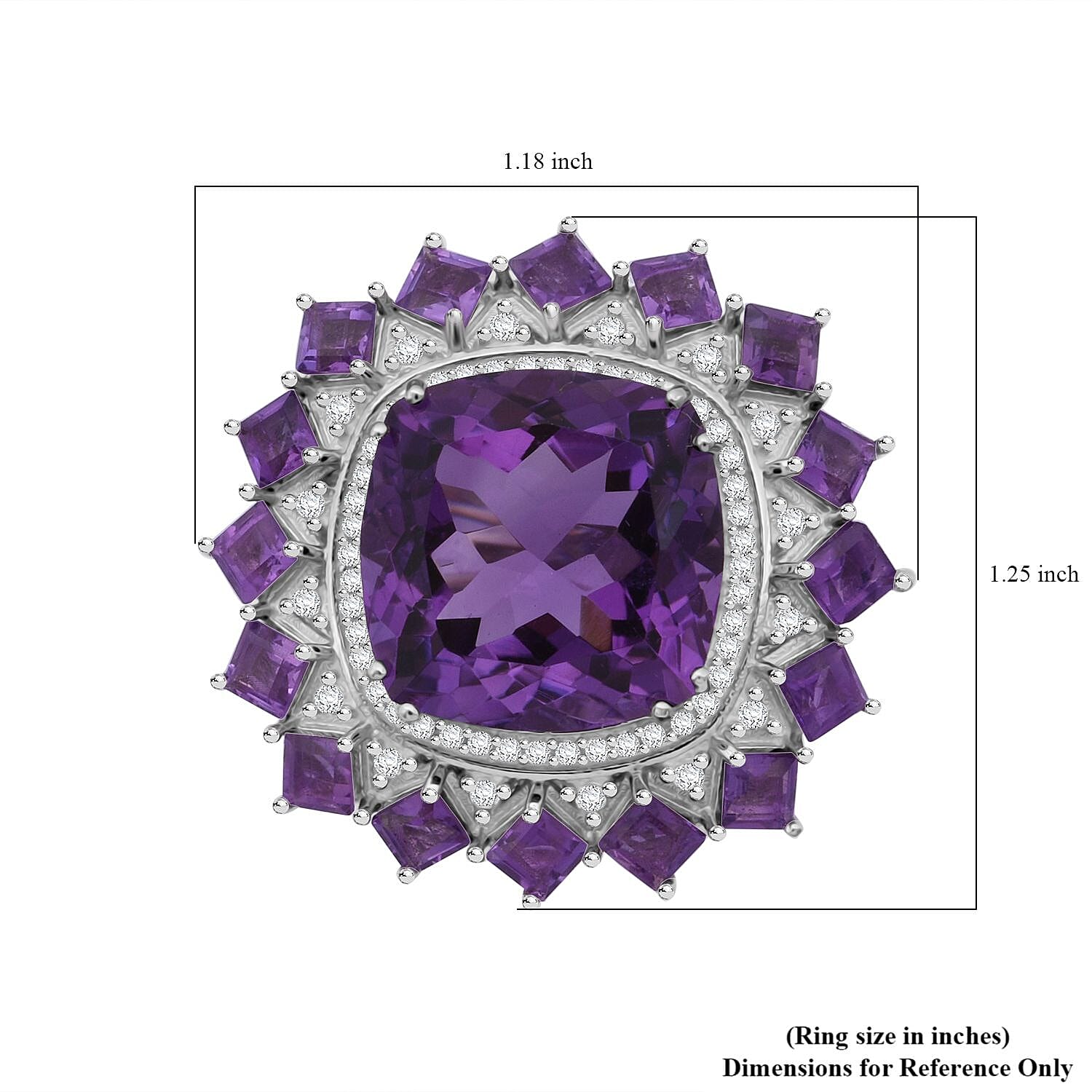 D'Joy African Amethyst and White Zircon 15.50 ctw Ring in Rhodium Over Sterling Silver (Size 10.0)