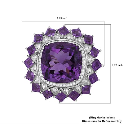 D'Joy African Amethyst and White Zircon 15.50 ctw Ring in Rhodium Over Sterling Silver (Size 10.0)