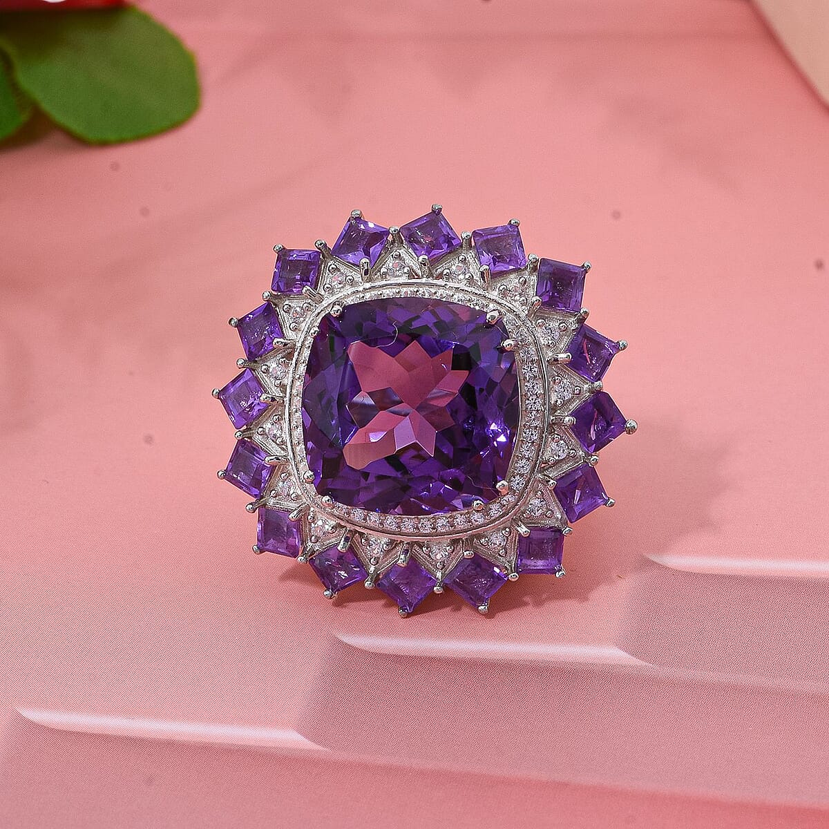 D'Joy African Amethyst and White Zircon 15.50 ctw Ring in Rhodium Over Sterling Silver (Size 8.0) image number 1