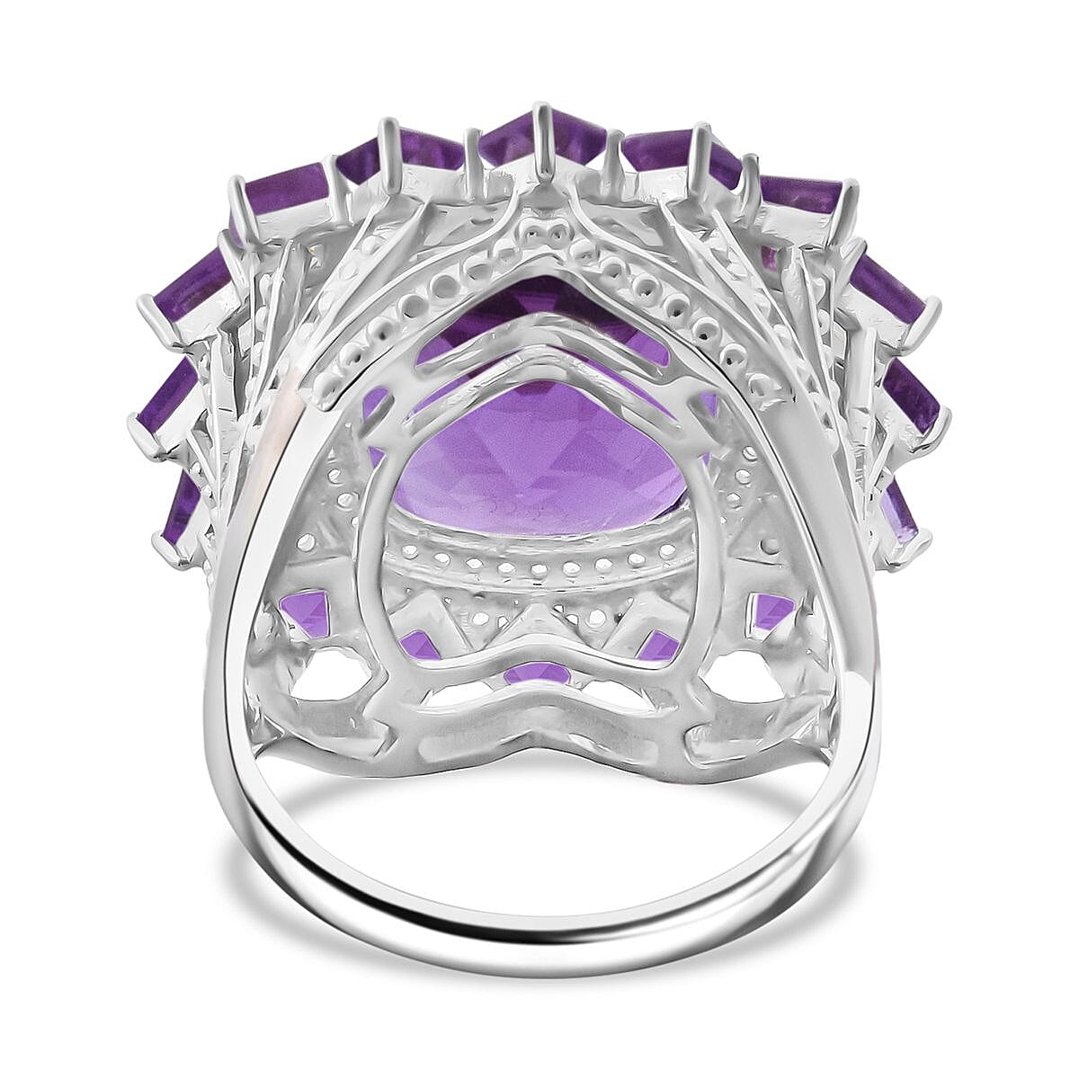D'Joy African Amethyst and White Zircon 15.50 ctw Ring in Rhodium Over Sterling Silver (Size 8.0) image number 4