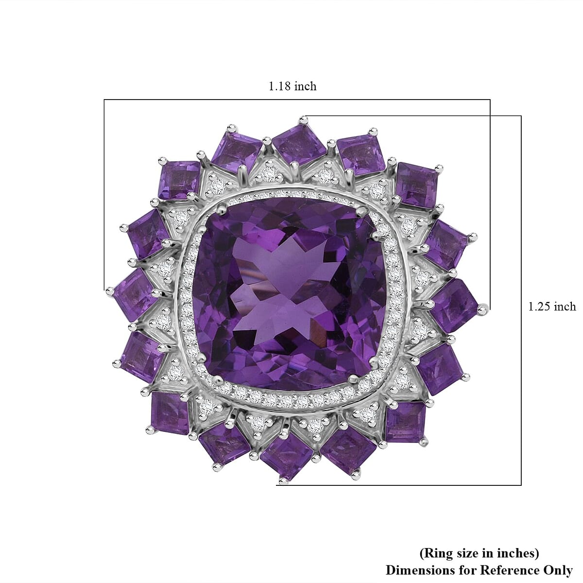D'Joy African Amethyst and White Zircon 15.50 ctw Ring in Rhodium Over Sterling Silver (Size 8.0) image number 5