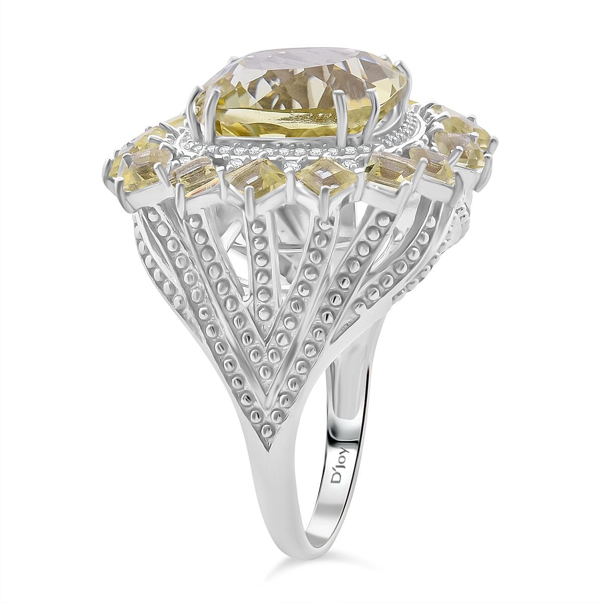 D'Joy Green Gold Quartz and White Zircon 14.20 ctw Ring in Rhodium Over Sterling Silver (Size 6.0) image number 3