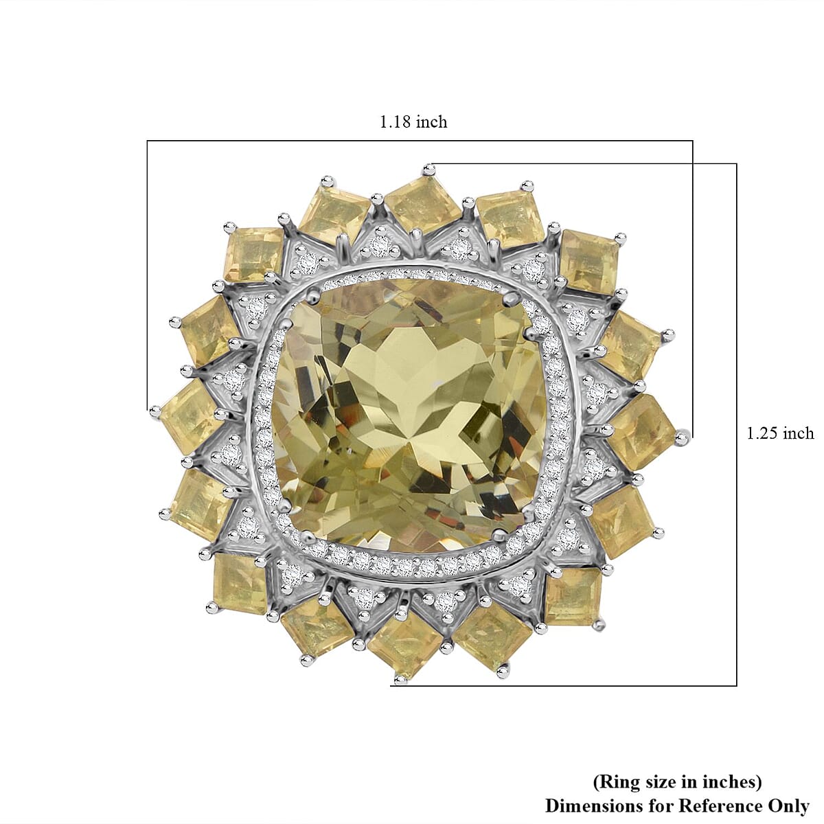 D'Joy Green Gold Quartz and White Zircon 14.20 ctw Ring in Rhodium Over Sterling Silver (Size 9.0) image number 5