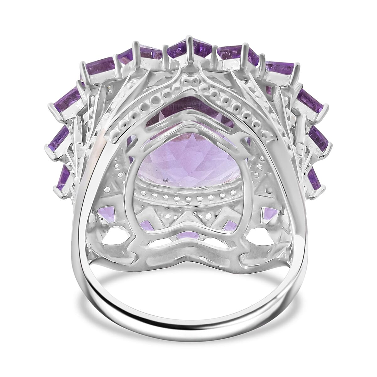 D'Joy Rose De France Amethyst and White Zircon 13.25 ctw Floral Ring in Rhodium Over Sterling Silver (Size 11.0) image number 4