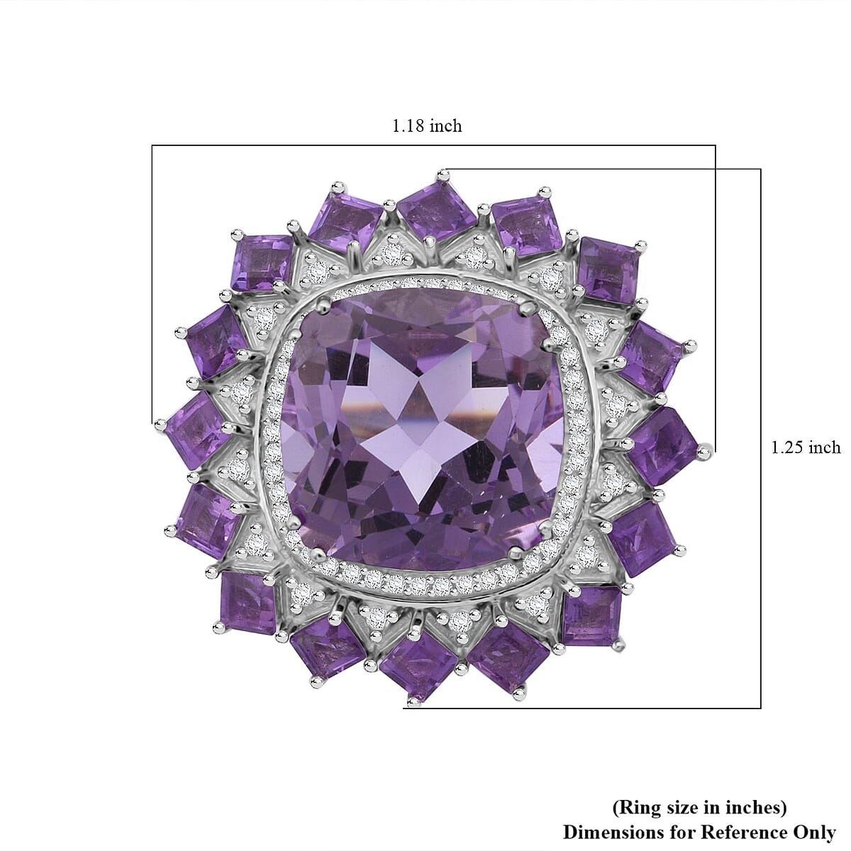 D'Joy Rose De France Amethyst and White Zircon 13.25 ctw Floral Ring in Rhodium Over Sterling Silver (Size 11.0) image number 5