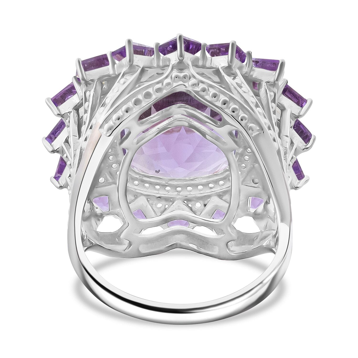 D'Joy Rose De France Amethyst and White Zircon 13.25 ctw Floral Ring in Rhodium Over Sterling Silver (Size 8.0)