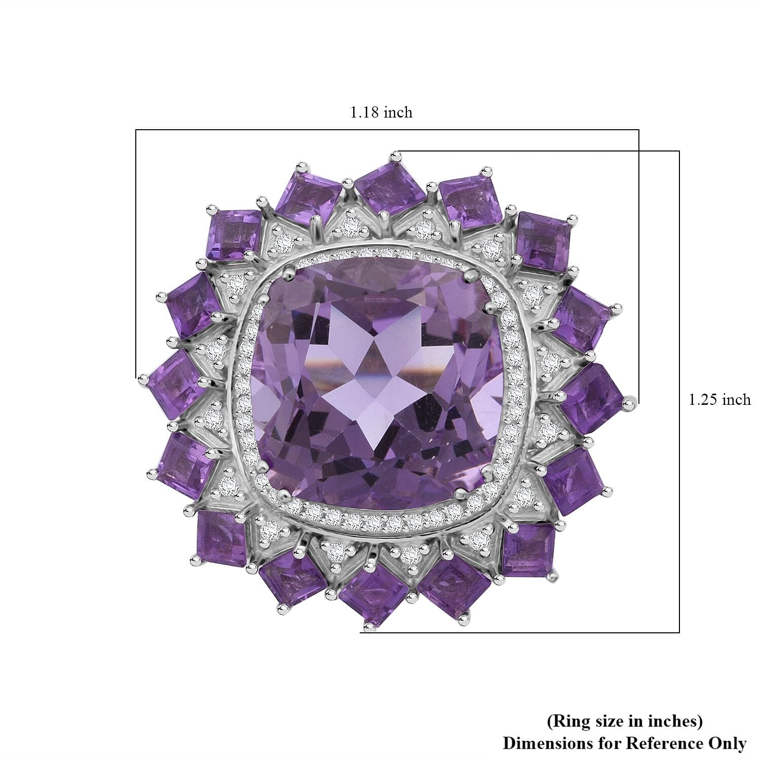 D'Joy Rose De France Amethyst and White Zircon 13.25 ctw Floral Ring in Rhodium Over Sterling Silver (Size 8.0)