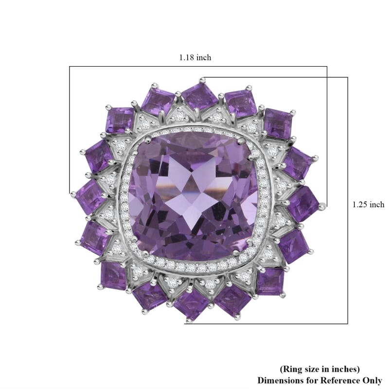 D'Joy Rose De France Amethyst and White Zircon 13.25 ctw Floral Ring in Rhodium Over Sterling Silver (Size 8.0)