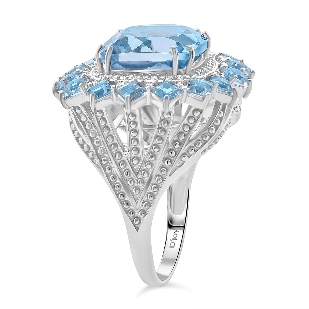 D'Joy Sky Blue Topaz and White Zircon 18.50 ctw Floral Ring in Rhodium Over Sterling Silver (Size 7.0) image number 3