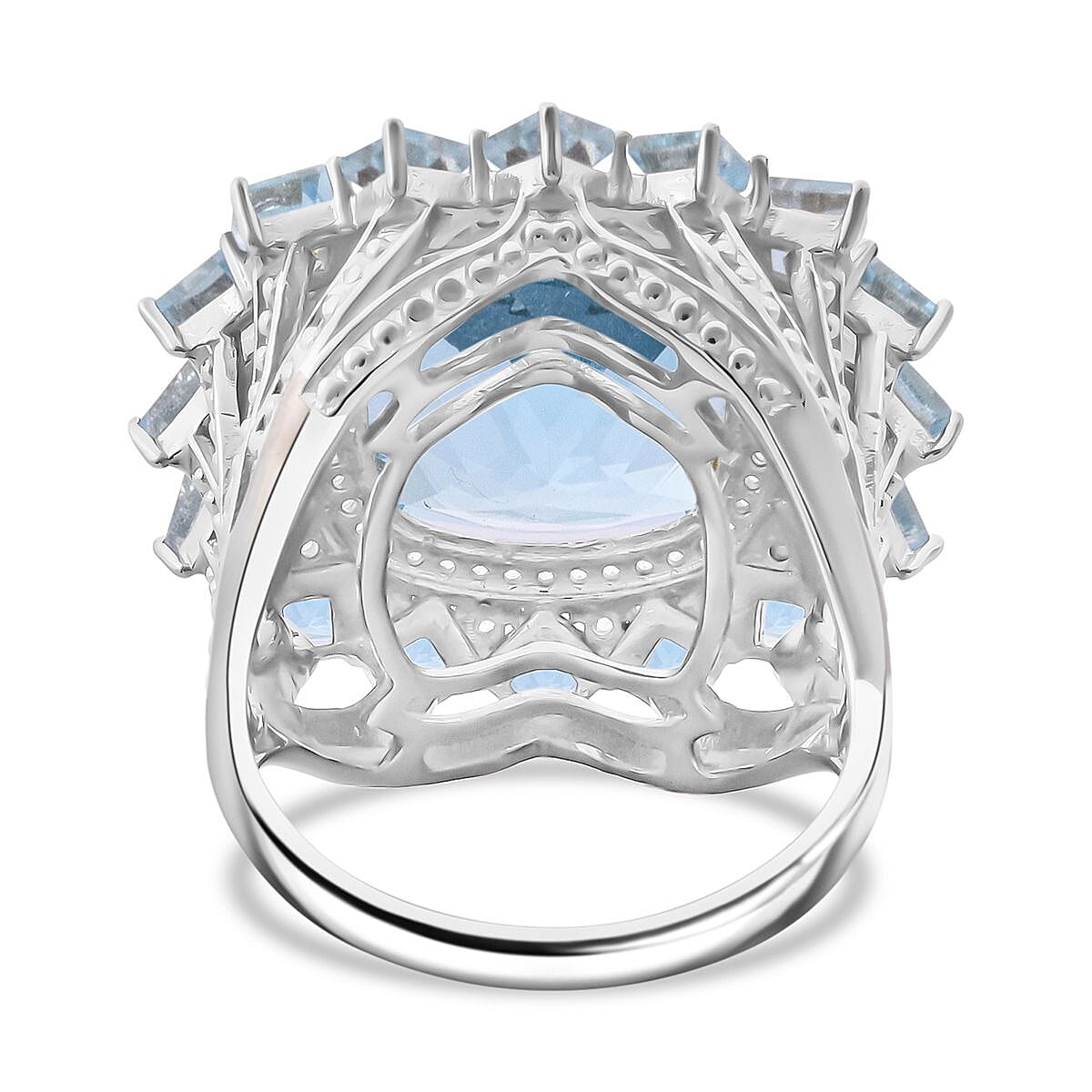 D'Joy Sky Blue Topaz and White Zircon 18.50 ctw Floral Ring in Rhodium Over Sterling Silver (Size 7.0) image number 4