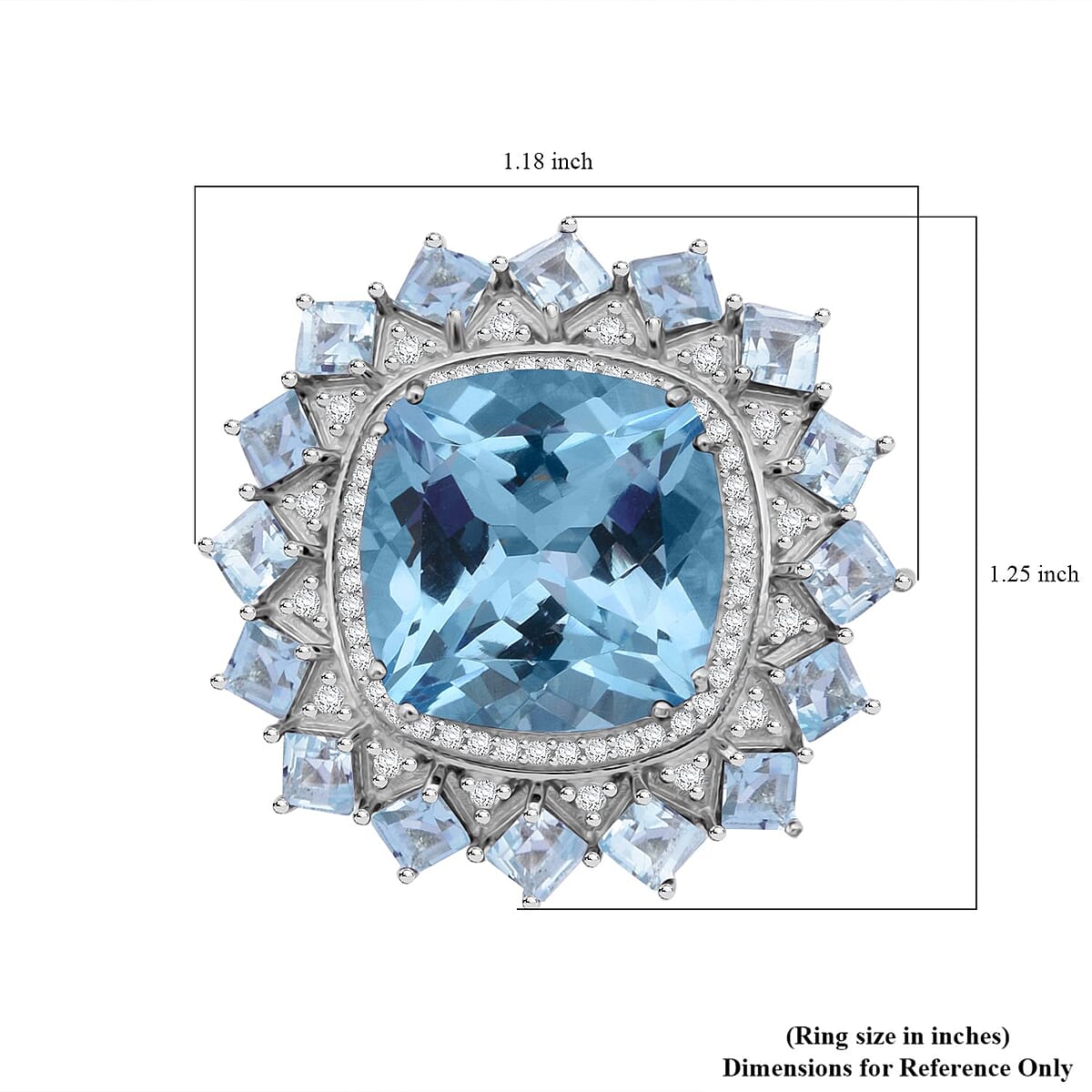 D'Joy Sky Blue Topaz and White Zircon 18.50 ctw Floral Ring in Rhodium Over Sterling Silver (Size 7.0) image number 5