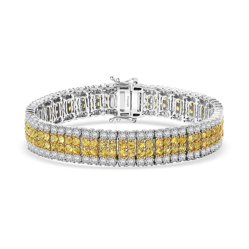 D'Joy Madagascar Yellow Sapphire and Moissanite 17.70 ctw Sunlit Elegance Bracelet in 18K Vermeil YG and Rhodium Over Sterling Silver (7.25 In)