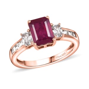 D'Joy Niassa Ruby and White Zircon 3.30 ctw Ring in 18K Vermeil Rose Gold Over Sterling Silver (Size  10.0)