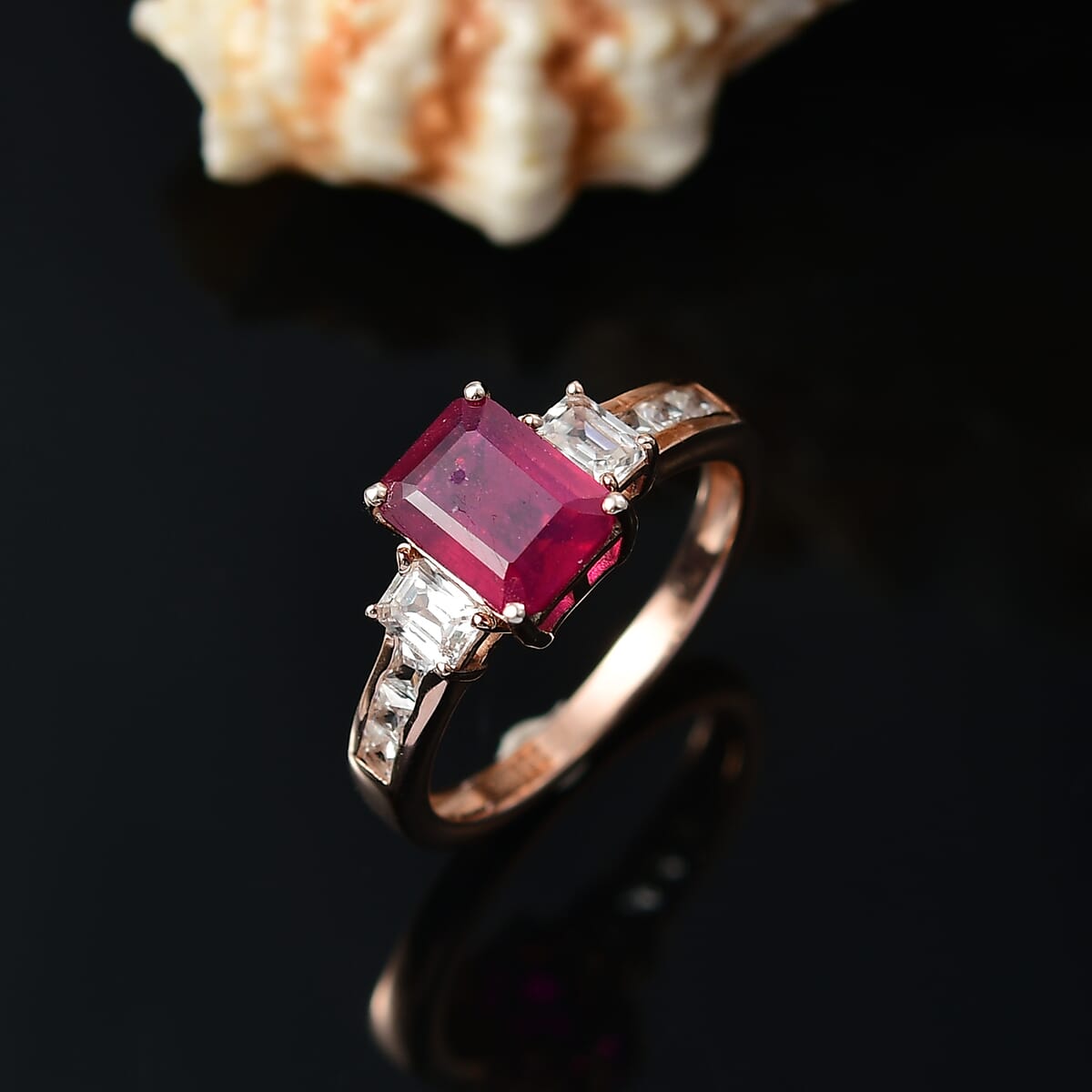 D'Joy Niassa Ruby (FF) and White Zircon 3.30 ctw Ring in 18K Vermeil Rose Gold Over Sterling Silver (Size 10.0) image number 1