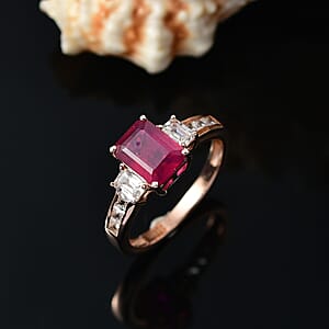 D'Joy Niassa Ruby (FF) and White Zircon 3.30 ctw Ring in 18K Vermeil Rose Gold Over Sterling Silver (Size 10.0)