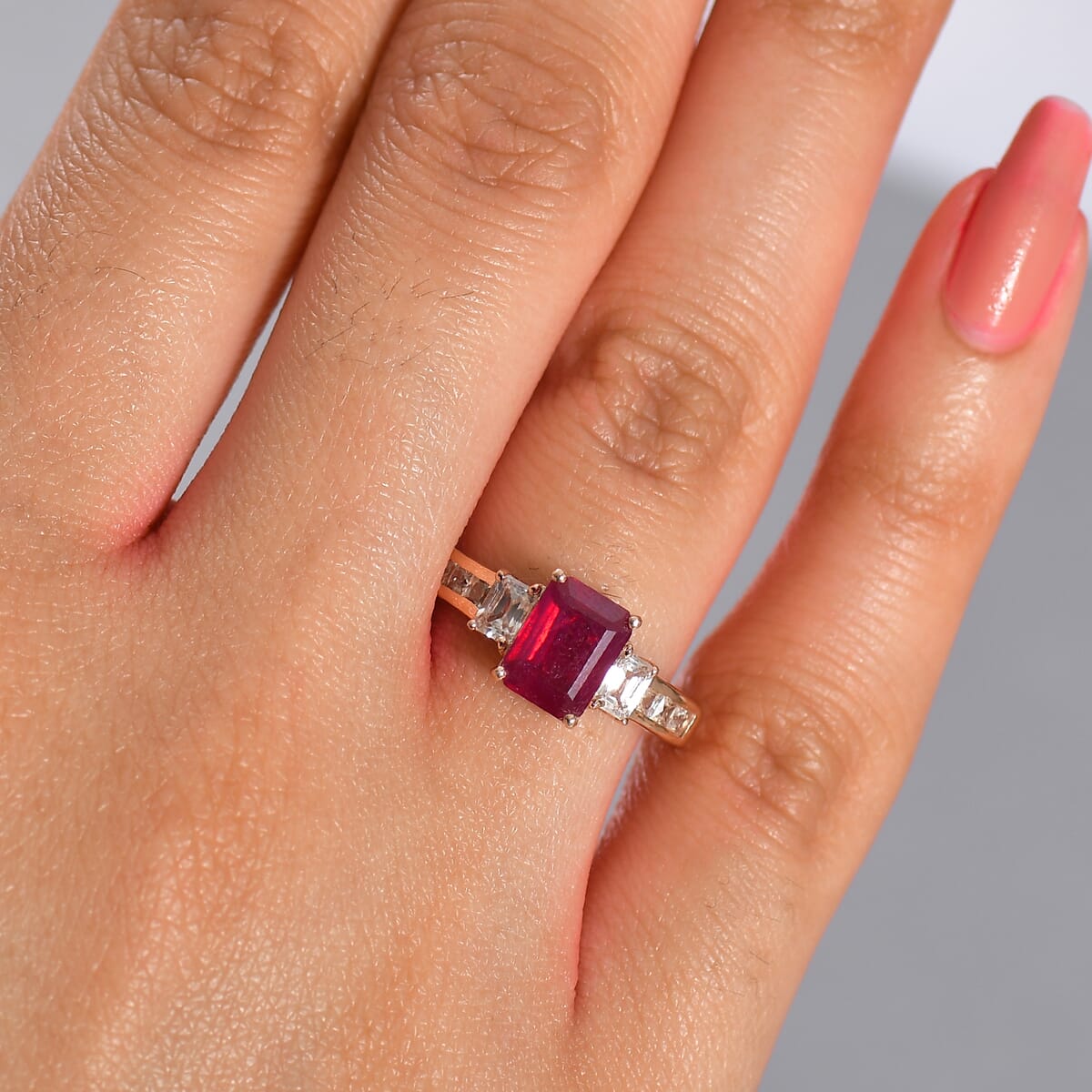 D'Joy Niassa Ruby (FF) and White Zircon 3.30 ctw Ring in 18K Vermeil Rose Gold Over Sterling Silver (Size 10.0) image number 2
