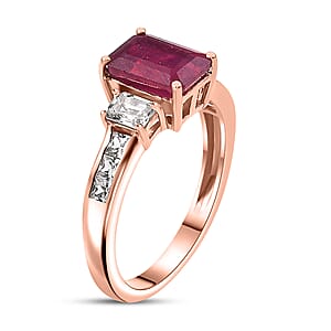 D'Joy Niassa Ruby (FF) and White Zircon 3.30 ctw Ring in 18K Vermeil Rose Gold Over Sterling Silver (Size 10.0)