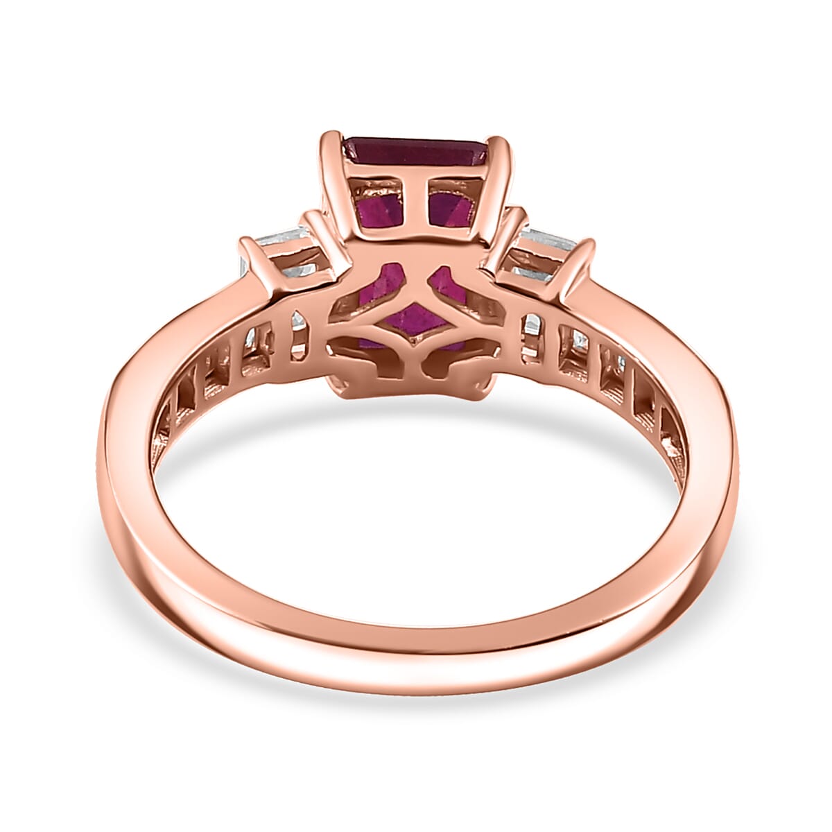 D'Joy Niassa Ruby (FF) and White Zircon 3.30 ctw Ring in 18K Vermeil Rose Gold Over Sterling Silver (Size 10.0) image number 4
