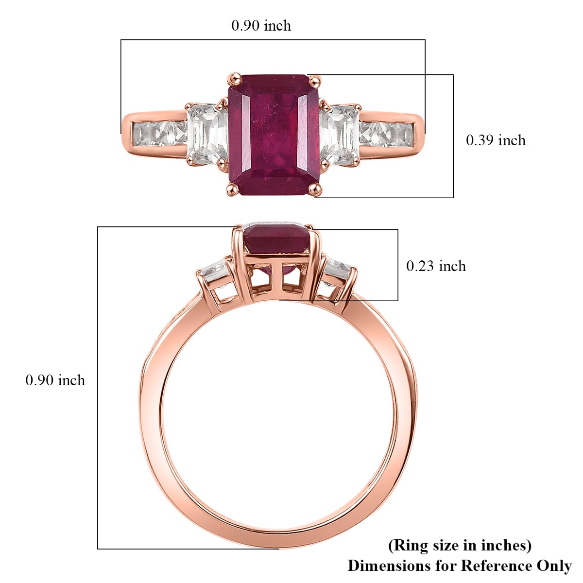 D'Joy Niassa Ruby (FF) and White Zircon 3.30 ctw Ring in 18K Vermeil Rose Gold Over Sterling Silver (Size 10.0) image number 5