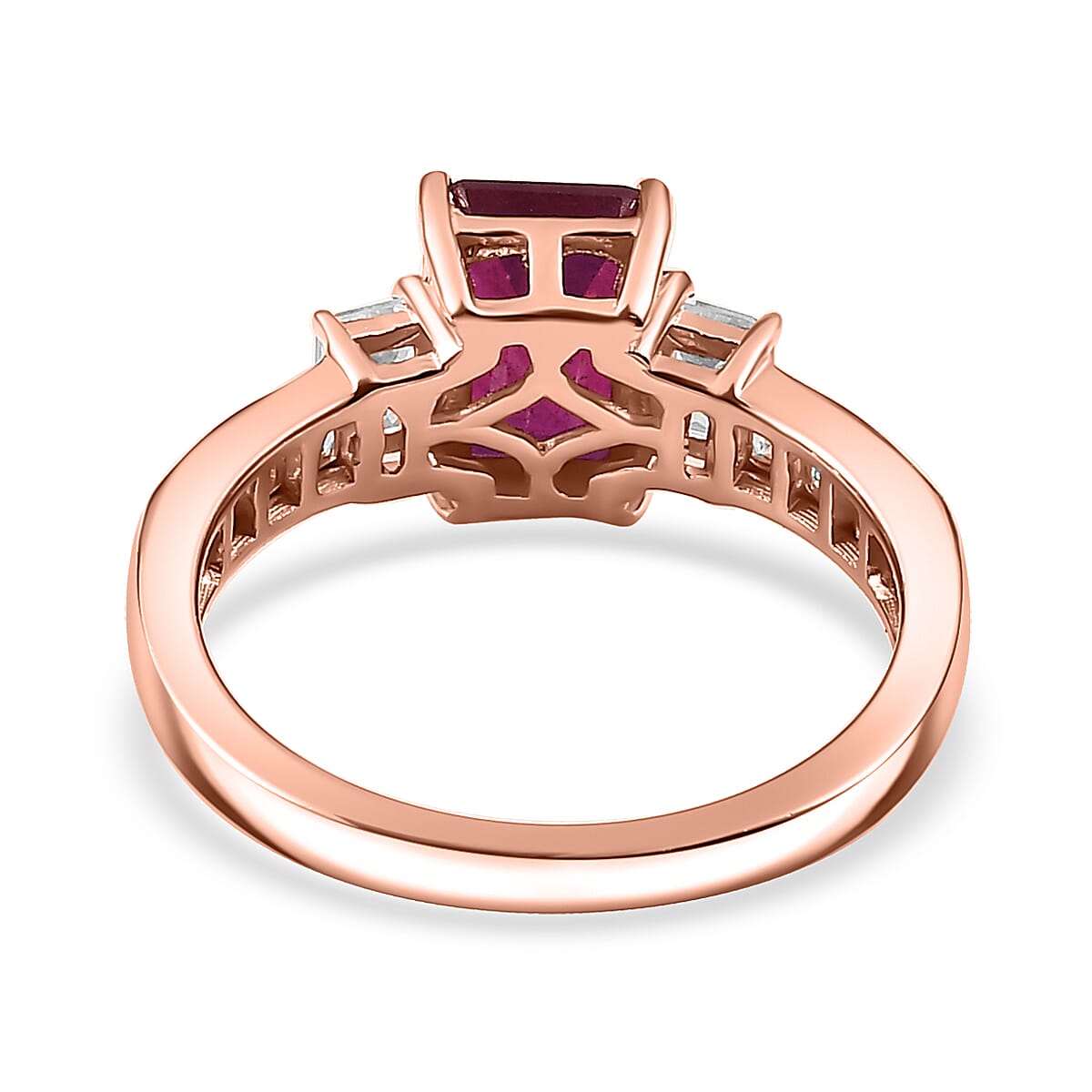 D'Joy Niassa Ruby (FF) and White Zircon 3.30 ctw Ring in 18K Vermeil Rose Gold Over Sterling Silver (Size 7.0) image number 4