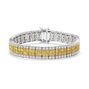 D'Joy Madagascar Yellow Sapphire and Moissanite 19.50 ctw Sunlit Elegance Bracelet in18K Vermeil YG and Rhodium Over Sterling Silver (8.00 In)
