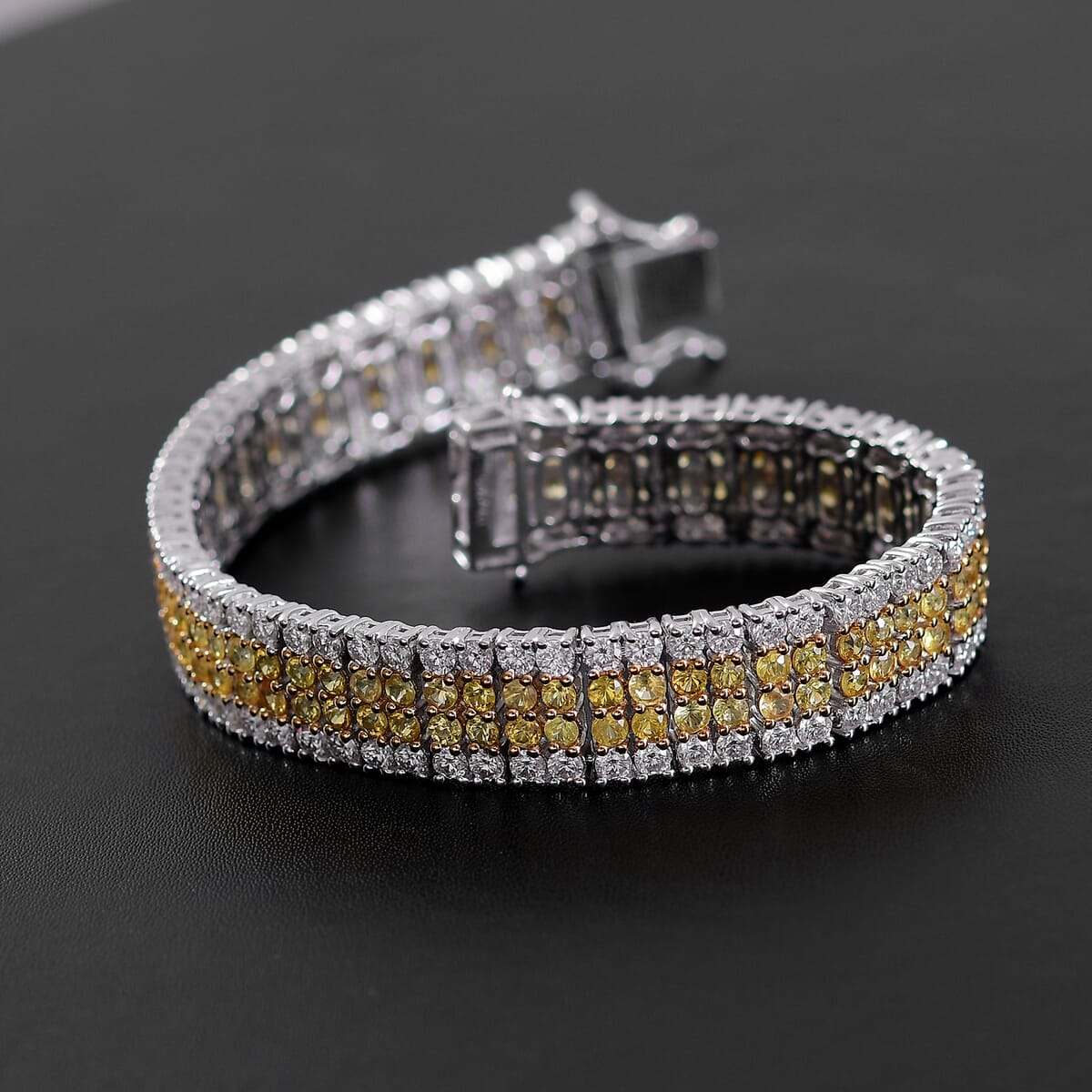 D'Joy Madagascar Yellow Sapphire and Moissanite 19.50 ctw Sunlit Elegance Bracelet in18K Vermeil YG and Rhodium Over Sterling Silver (8.00 In) image number 1