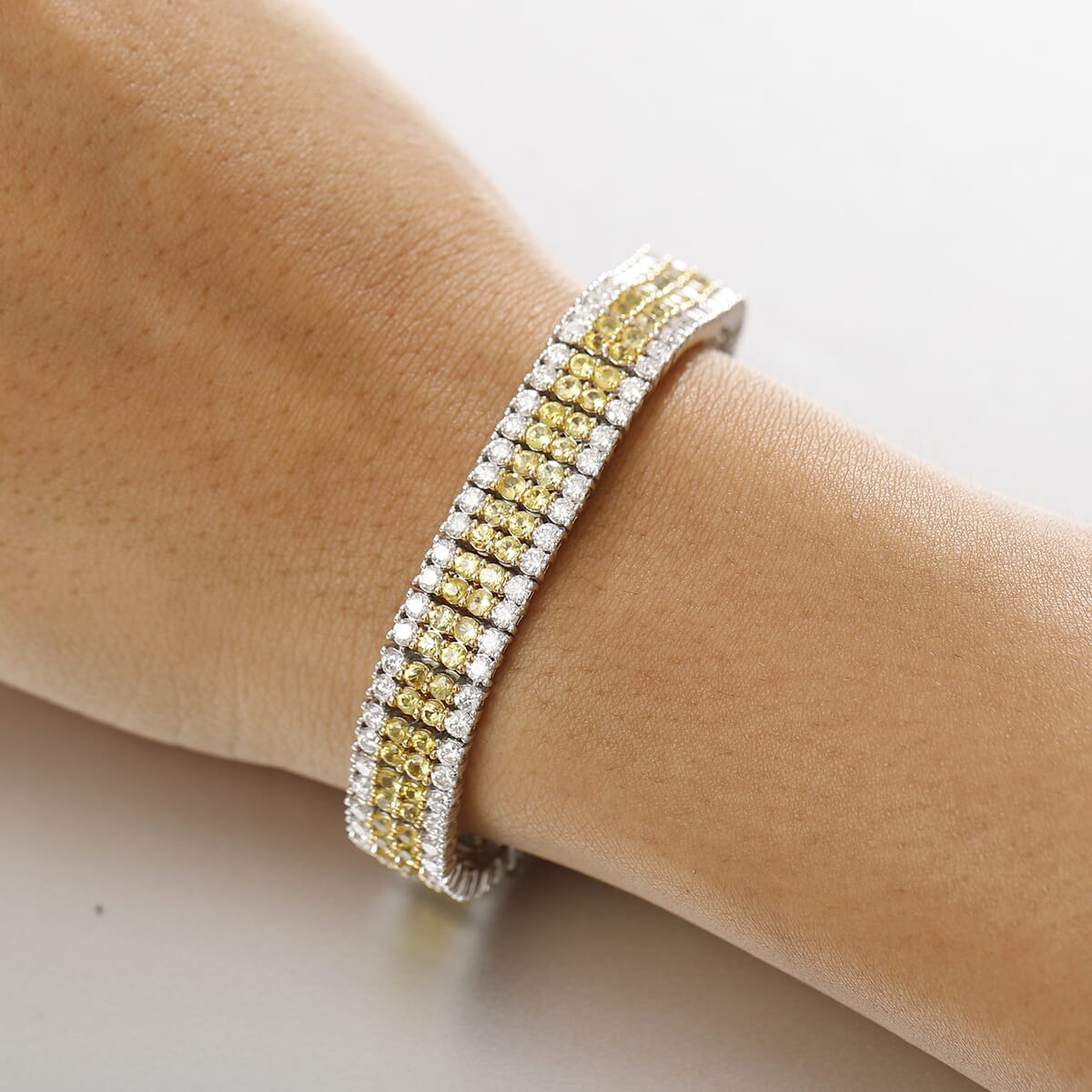 D'Joy Madagascar Yellow Sapphire and Moissanite 19.50 ctw Sunlit Elegance Bracelet in18K Vermeil YG and Rhodium Over Sterling Silver (8.00 In) image number 2