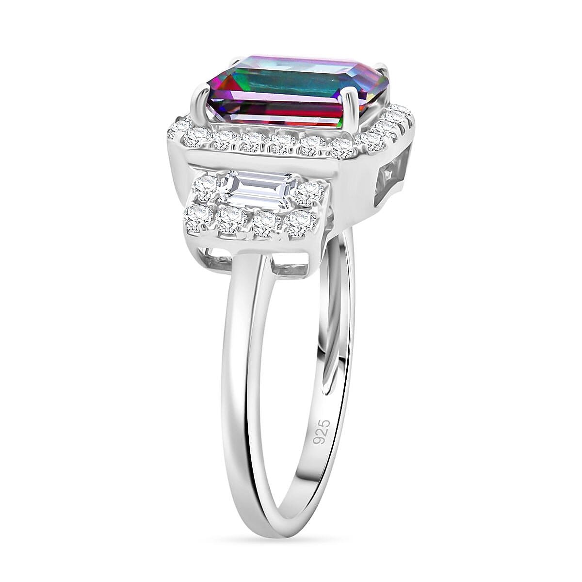 Green Mystic Topaz and White Topaz 3.75 ctw Halo Ring in Rhodium Over Sterling Silver (Size 10.0)