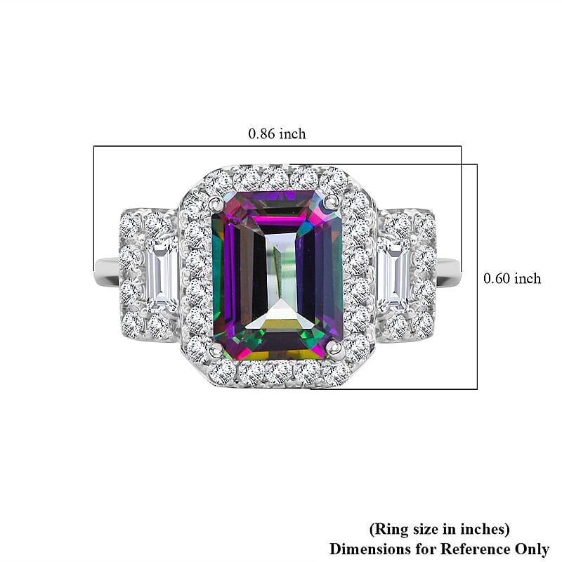 Green Mystic Topaz and White Topaz 3.75 ctw Halo Ring in Rhodium Over Sterling Silver (Size 10.0)