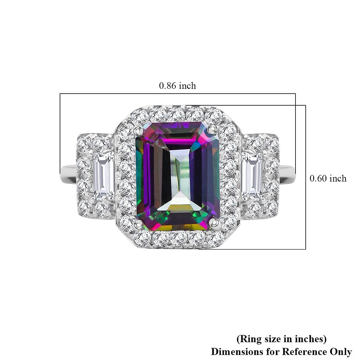 Green Mystic Topaz and White Topaz 3.75 ctw Halo Ring in Rhodium Over Sterling Silver (Size 6.0) image number 5