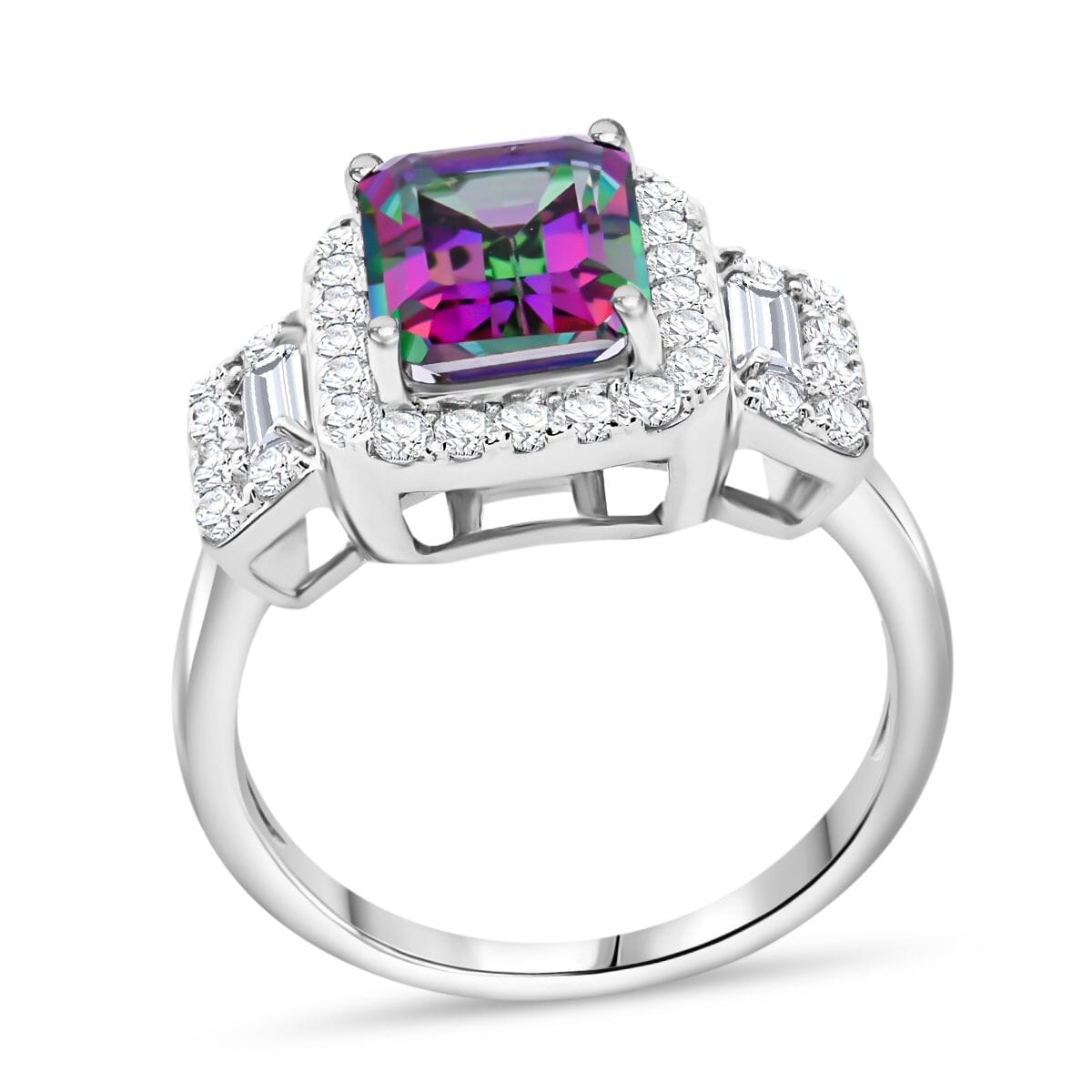 Green Mystic Topaz and White Topaz 3.75 ctw Halo Ring in Rhodium Over Sterling Silver (Size 7.0) image number 0