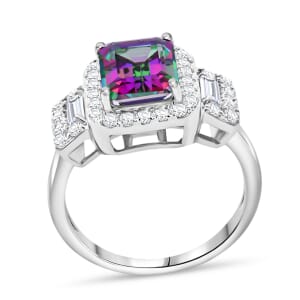 Green Mystic Topaz and White Topaz 3.75 ctw Halo Ring in Rhodium Over Sterling Silver (Size 8.0)