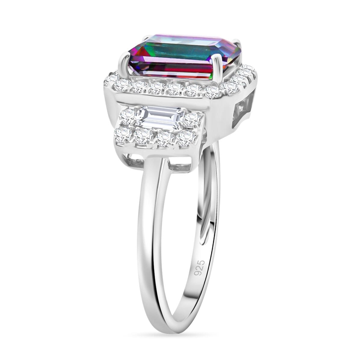 Green Mystic Topaz and White Topaz 3.75 ctw Halo Ring in Rhodium Over Sterling Silver (Size 8.0) image number 3