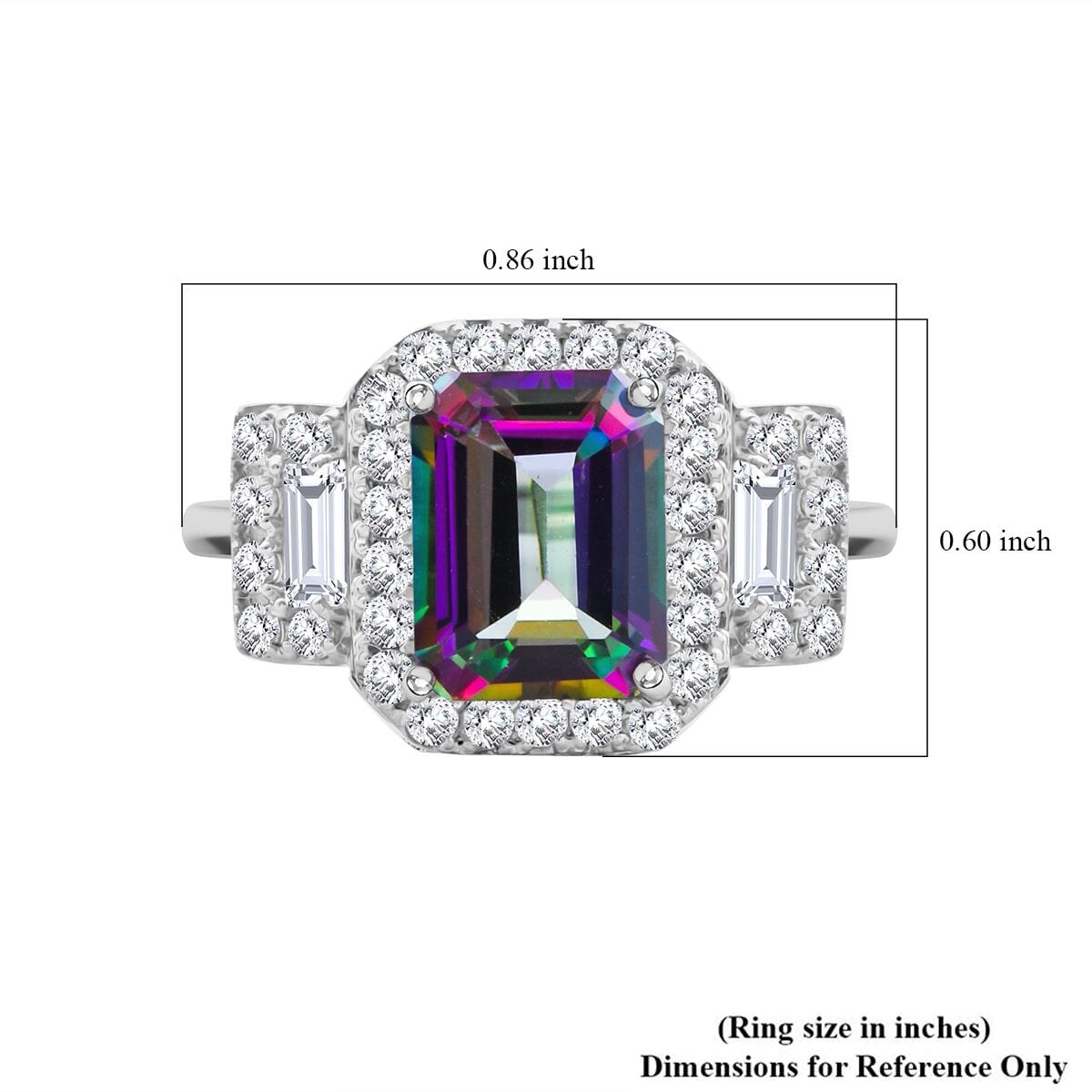 Green Mystic Topaz and White Topaz 3.75 ctw Halo Ring in Rhodium Over Sterling Silver (Size 8.0) image number 5