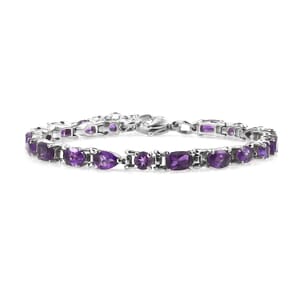 African Amethyst 8.90 ctw Cascade Bracelet in Stainless Steel (6.50-8.0In)