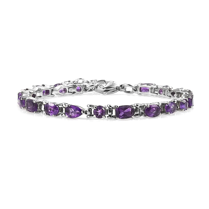 African Amethyst 8.90 ctw Cascade Bracelet in Stainless Steel (6.50-8.0In)