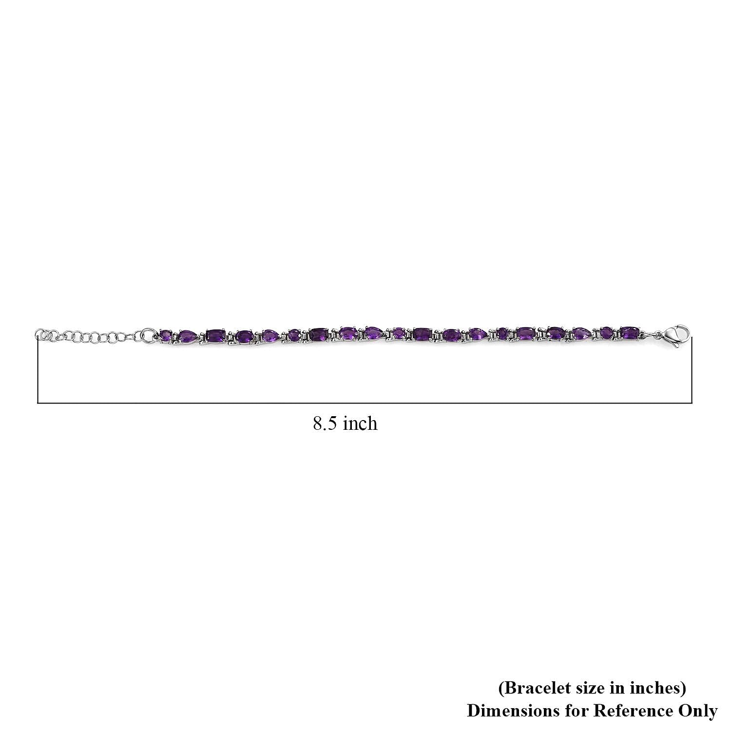 African Amethyst 8.90 ctw Cascade Bracelet in Stainless Steel (6.50-8.0In)