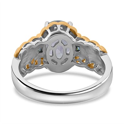 Green Mystic Topaz and Blue Moissanite 3.15 ctw Ring in 18K Vermeil YG and Rhodium Over Sterling Silver (Size 10.0)