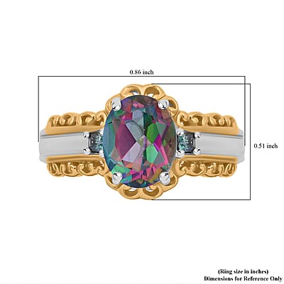 Green Mystic Topaz and Blue Moissanite 3.15 ctw Ring in 18K Vermeil YG and Rhodium Over Sterling Silver (Size 10.0)