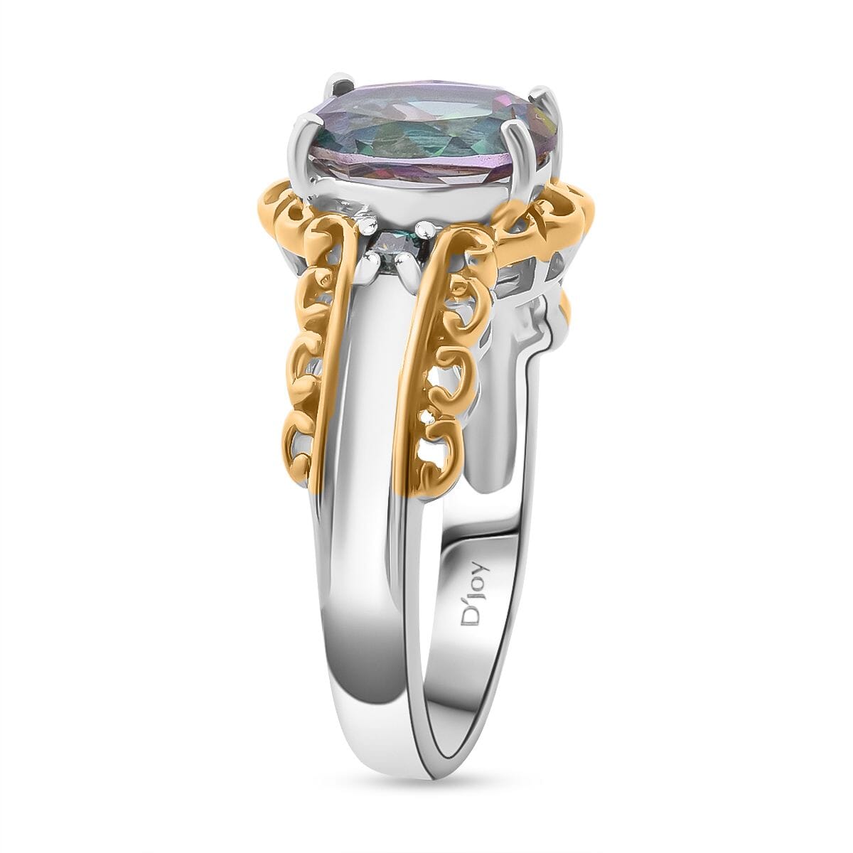 Green Mystic Topaz and Blue Moissanite 3.15 ctw Ring in 18K Vermeil YG and Rhodium Over Sterling Silver (Size 6.0) image number 3