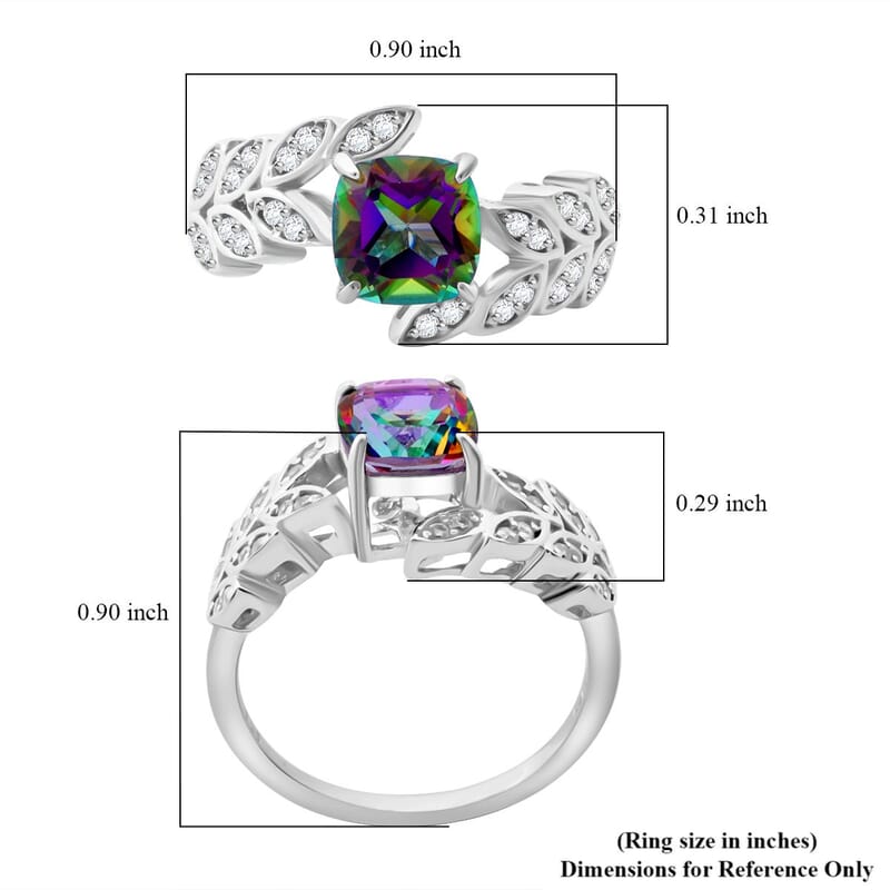 Green Mystic Topaz and White Zircon 2.15 ctw Leaves Ring in Rhodium Over Sterling Silver (Size 10.0)