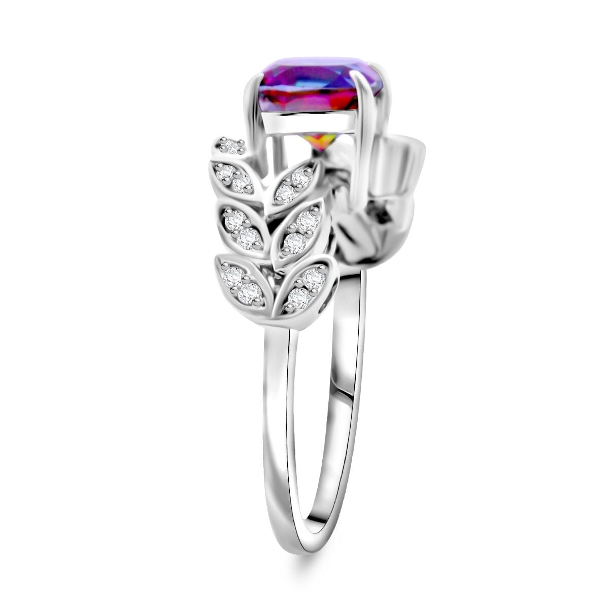 Green Mystic Topaz and White Zircon 2.15 ctw Leaves Ring in Rhodium Over Sterling Silver (Size 8.0) image number 3