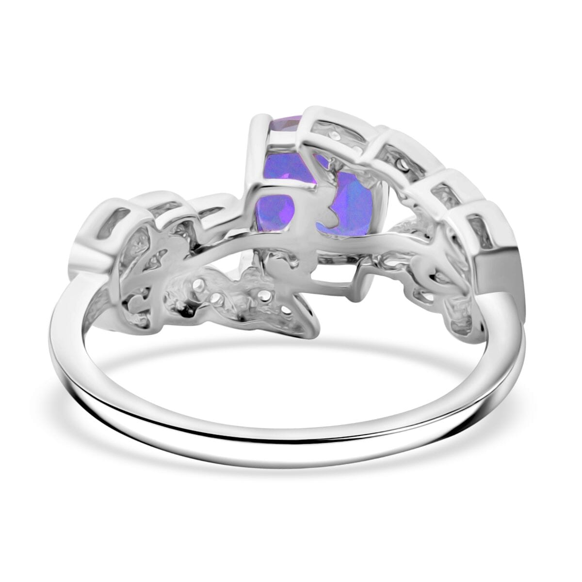 Green Mystic Topaz and White Zircon 2.15 ctw Leaves Ring in Rhodium Over Sterling Silver (Size 8.0) image number 4